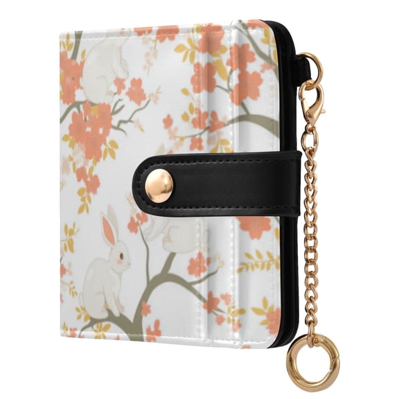 Qxltty Cute Rabbits on Orange Flowers Ladies Wallet Rfid Slim Thin Compact Credit Card Women Wallet Zipper Coin Pocket and ID Window for Female Gifts