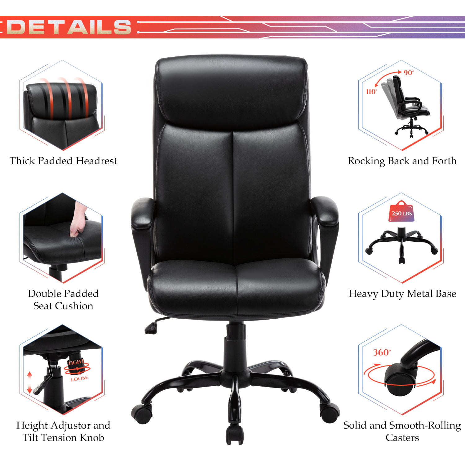 Heavy Duty Leather Office Rolling Computer Chair High Back Executive Desk Brown for sale online 