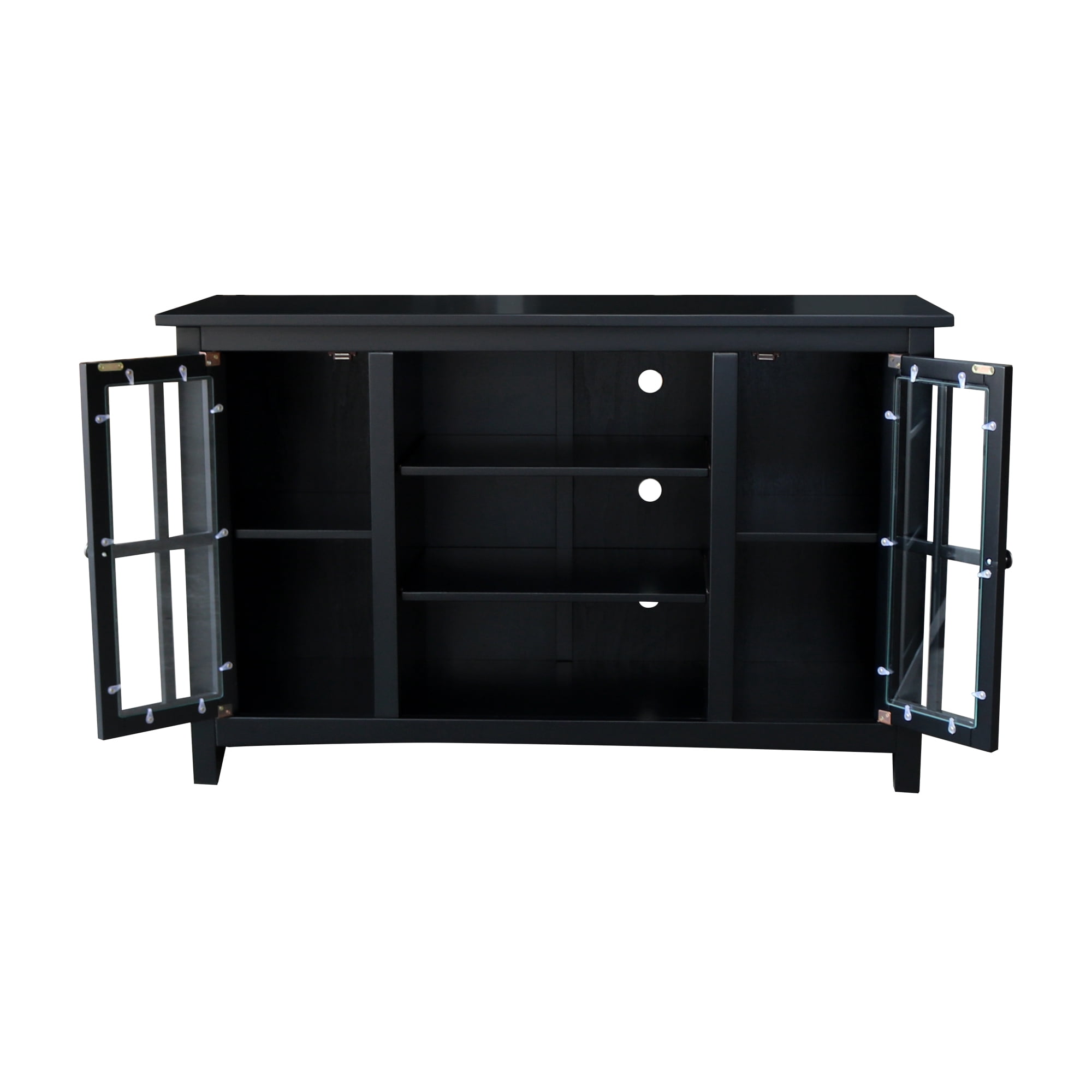 Entertainment/TV Stand with Open Shelves and 2 Doors in Black - 48" Height