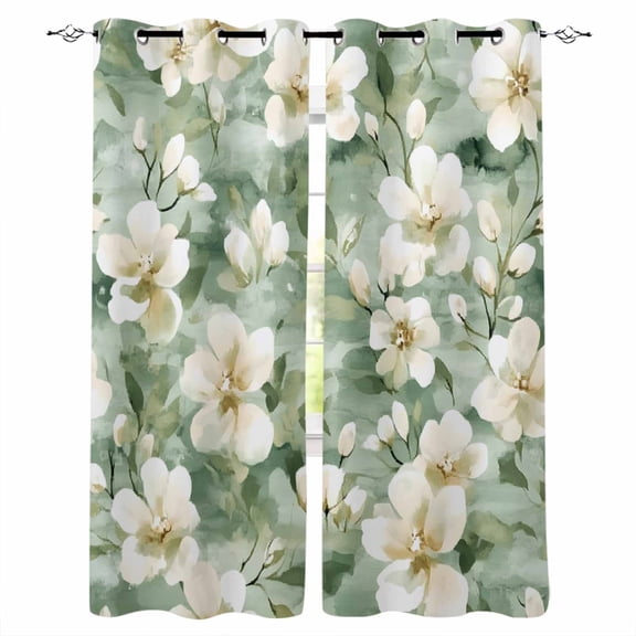 Sage Green Spring Floral Blackout Curtains 63 Inches Long for Bedroom, Summer Botanical Farmhouse Thermal Insulated Room Darkening Black Out Window Curtain Panels Grommet Drapes for Living Room