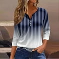 thumbnail image 2 of LISTHA 3/4 Length Sleeve Womens Tops Casual Loose Fit Henley Neck T Shirts Cute Print Three Quarter Length Tunic Tops Dark Blue S, 2 of 5
