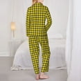 thumbnail image 3 of KLL Yellow Checkered Plaid Print Women's Long Sleeve Pajamas with Pants Sleepwear Loungewear 2 Set-XX-Large, 3 of 8