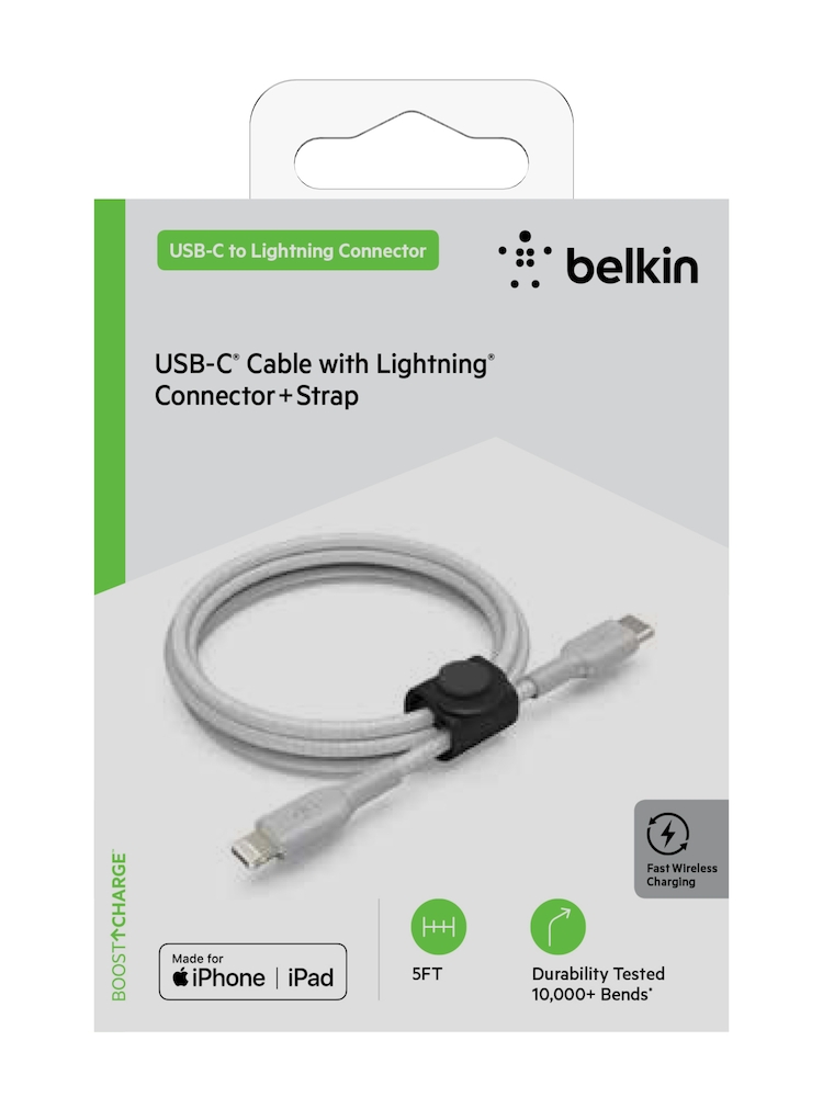 Belkin BOOSTCHARGE USB-C to Lightning Cable, 5 ft, Silver photo 2