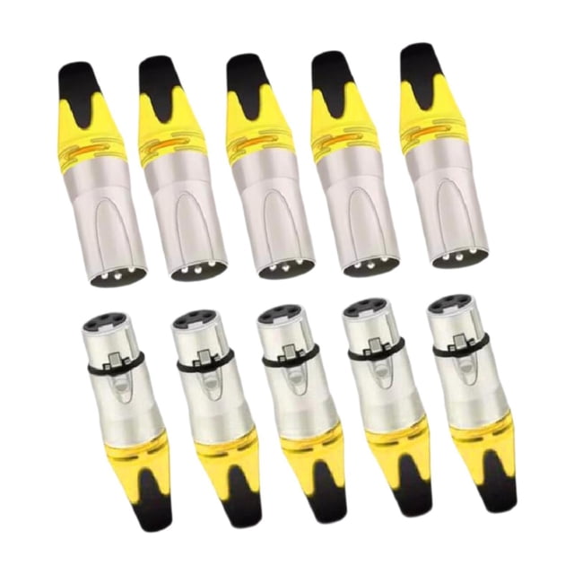 10 piezas de conector de cable XLR macho y hembra de aleación de conector de línea de micrófono compacto amarillo