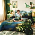 thumbnail image 3 of meiyoeat Tropical Rainforest Dinosaur Twin Bedding for Kids Boys Girls, Nature Wildlife Bedding Comforter Set, Green, Black Reversible, 7-Piece, 3 of 5