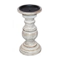 thumbnail image 4 of Wooden Candleholder with Turned Pedestal Base, Set of 3, Distressed White,Saltoro Sherpi, 4 of 7