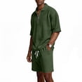 thumbnail image 6 of Zimjoy Mens Short Sets 2 Pieces Outfits 1/4 Zipper Waffle Knit Short Sleeve Polo Shirts and Shorts Set Summer Casual Tracksuits, Army Green XL, 6 of 7