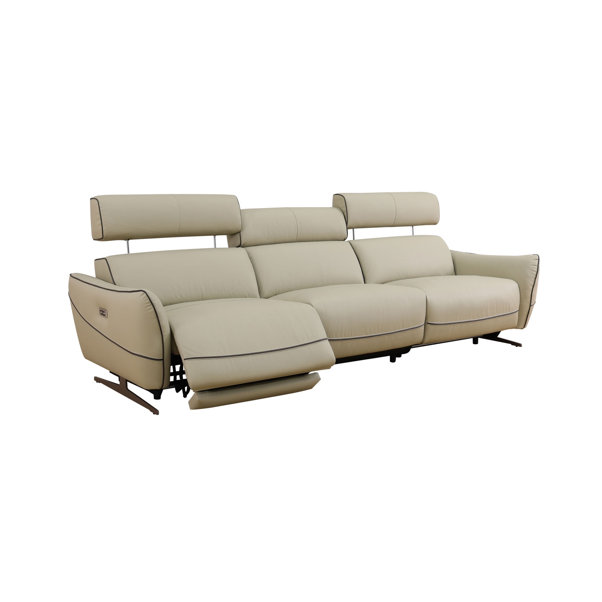 MAYEERTY 3-Seater Recliner Sofa, Top-Grain Leather with LED Lights & USB Charging for Apartment Living Room