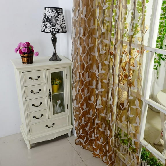 Leaf Curtains Window Curtains Vine Curtain Willow Tulle Room Sheer Curtains Green Window Curtain Drape Panel Sheer Valances for Living Room Bedroom Balcony Door,1 Panel,79x39.4inch