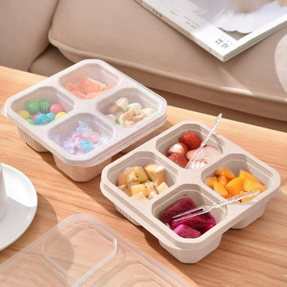 4 Compartment Bento Box | Reusable Meal Prep Lunch Containers for Kids & Adults | Divided Food Storage Containers for School, Work, Travel | 2-Pack