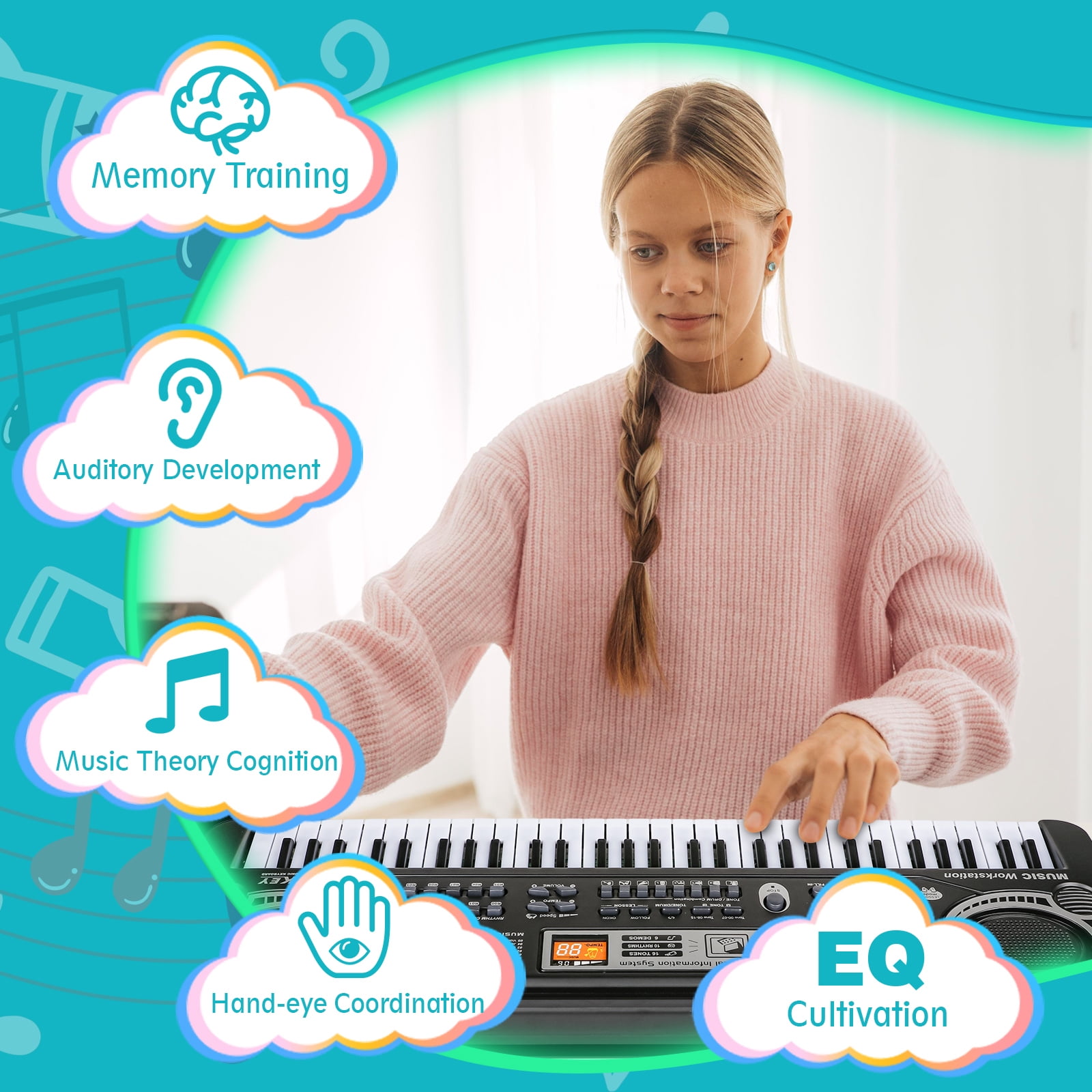 Freecat Electronic Piano Keyboard for Kids, 61 Key Beginner Electric Piano for Gift with Microphone,Digital Music Piano for Kids Ages 5-12.