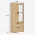 thumbnail image 3 of 72" Tall 2 Doors Armoire Wardrobe Closet with 2 Drawers and Mirror, Multifunctional Wooden Wardrobe Storage Cabinet with Induction Light for Bedroom,Natural, 3 of 8