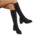 thumbnail image 4 of KEVCHE Women's Chunky Heel Knee High Boots, Plus Size Retro Polka Dot Pointed Toe Casual Design with Breathable Lining, Trendy Boots for Daily Leisure Wear, 4 of 7