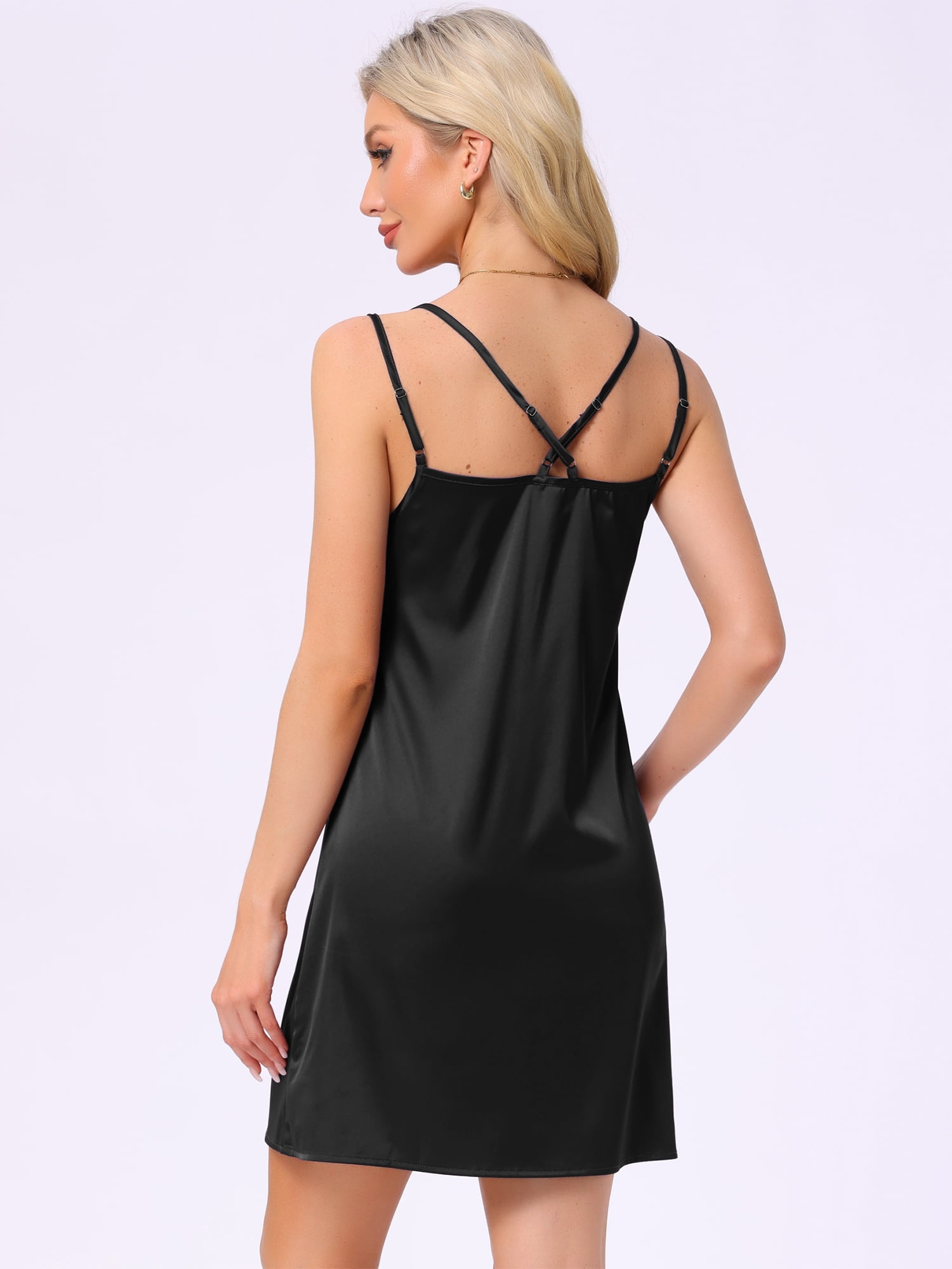 DARING DIVA Women's Satin Slip Double Strap Racerback Silky Night Dress 2XL Black