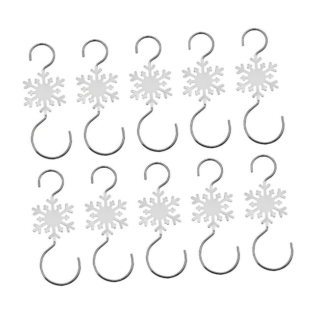 10 ganchos para adornos navideños de metal decorativos con forma de S y copos de nieve. Plata