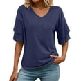 thumbnail image 2 of Lixiuxyad Women T-Shirt Womens V Neck Loose Fit T Shirt Double Layer Flounce Short Sleeve Top,Blue, 2 of 6