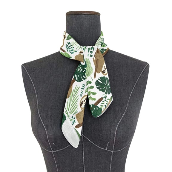 Square Scarf 24x24 Inch Leafy Sloth Design Silky Satin Sun Protection Neck Scarf for Women Multi-Purpose Head Wrap Bandana for Hair Bag Decoration