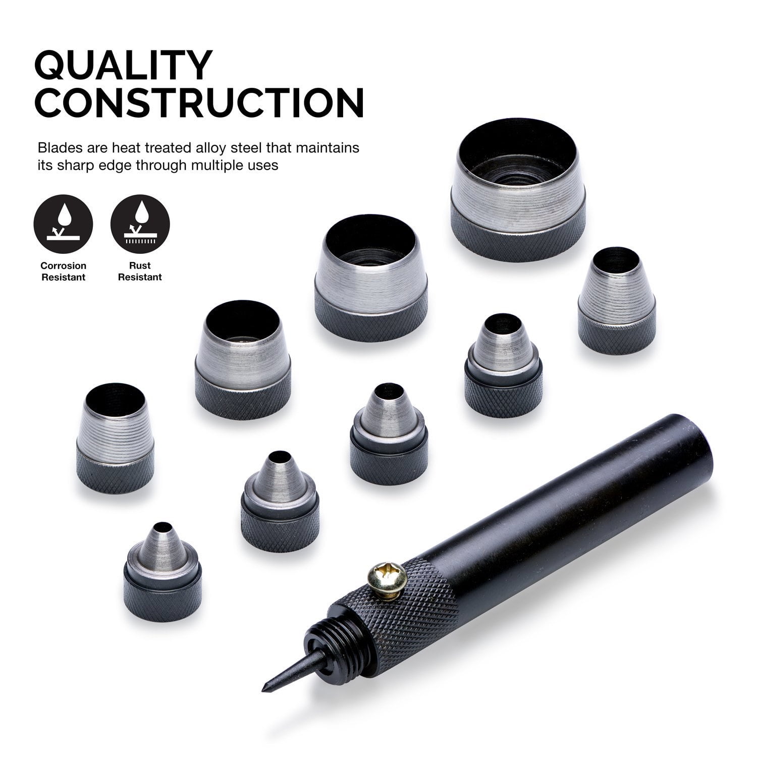 NEIKO 02614A Interchangeable Large Hollow Hole Punch Tool Set, 10 Piece, Gasket Maker, Heavy Duty Gasket Punch Set, Includes Hole Puncher Tool Carrying Case, Leather Punch Set