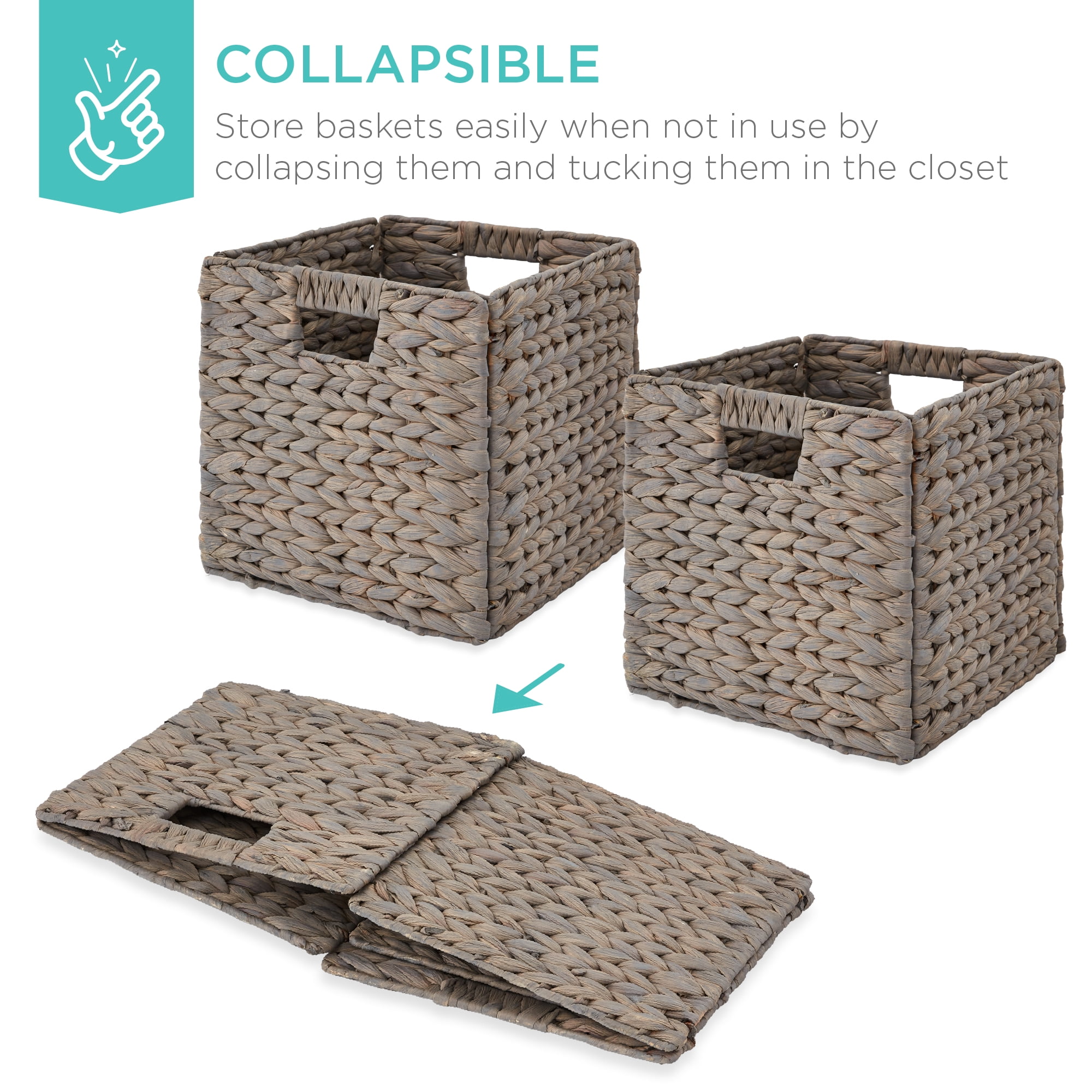 Best Choice Products 13x13in Hyacinth Storage Baskets, Set of 5 Multipurpose Collapsible Organizers - Gray