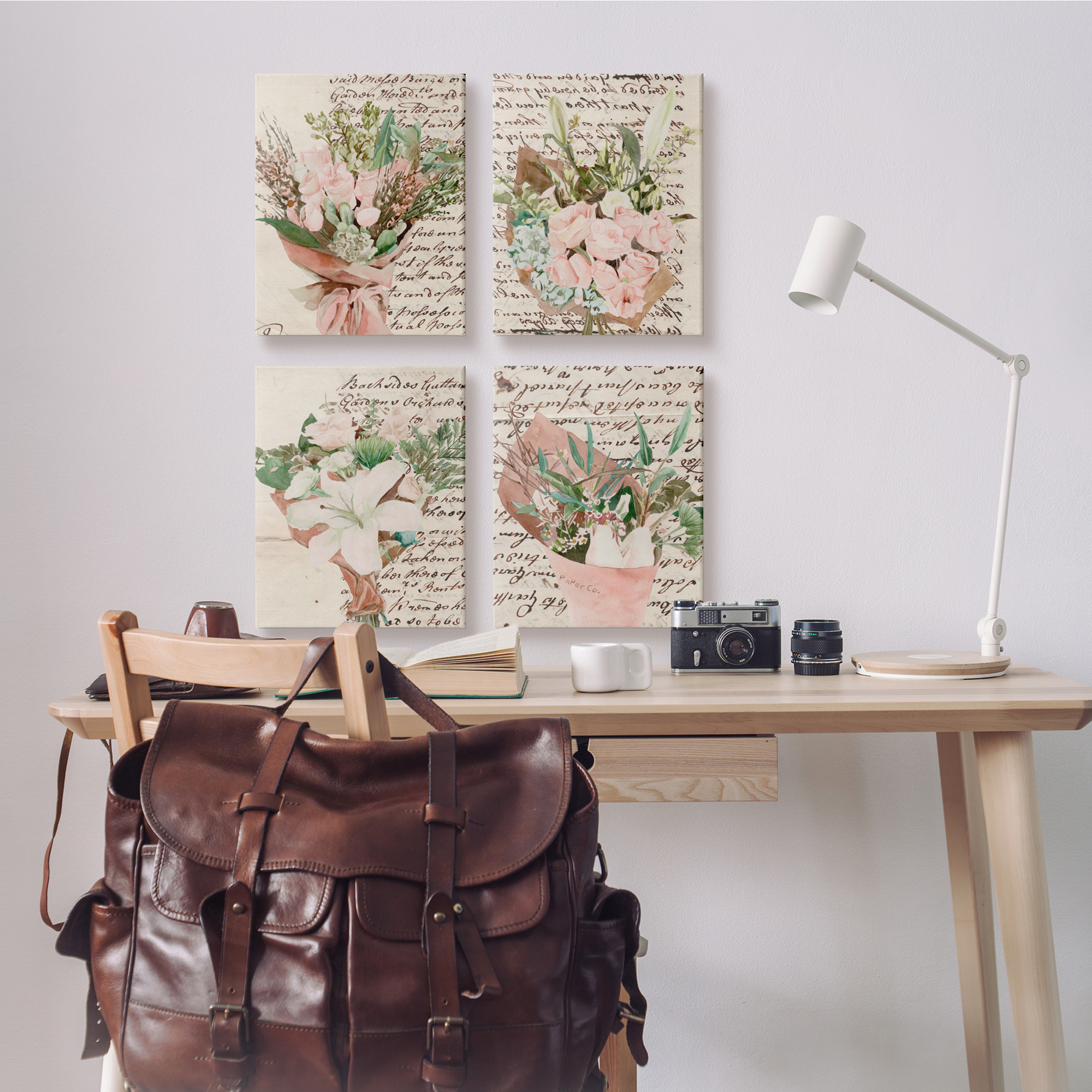 Stupell Indtries Quaint Pink Flowers Green Leaves Vintage Brown Script,16 x 20,Design by Melissa Wang