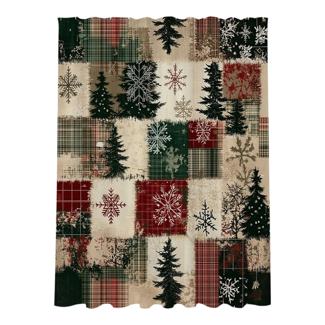 F Christmas Shower Curtain 180X150Cm Waterproof Polyester Holiday Bathroom Decor Santa Snowman Tree Print Mold Resistant