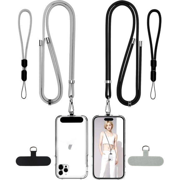 2 Pack Phone Lanyard Crossbody with Wrist Strap, Adjustable Anti-Theft Neck Strap with 2 Patches, Universal Mobile Phone Strap Compatible with Most Smartphones