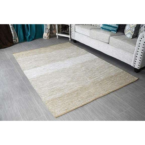 Beige & White Area Rug for Living Room - 5x7' Indoor Outdoor Reversible Cotton Rugs