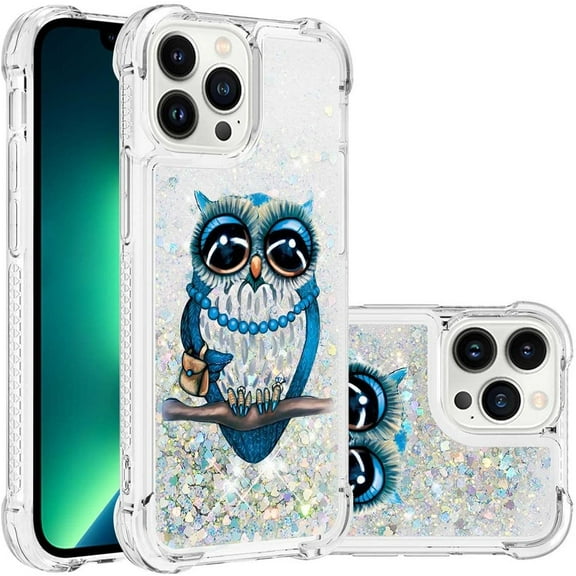 Phone Case for iPhone 13 Pro Max,Crystal Bling Quicksand Effect TPU Bumper Case with Four Corners Drop Protection Cover for iPhone 13 Pro Max (6.7),YBDT Owl