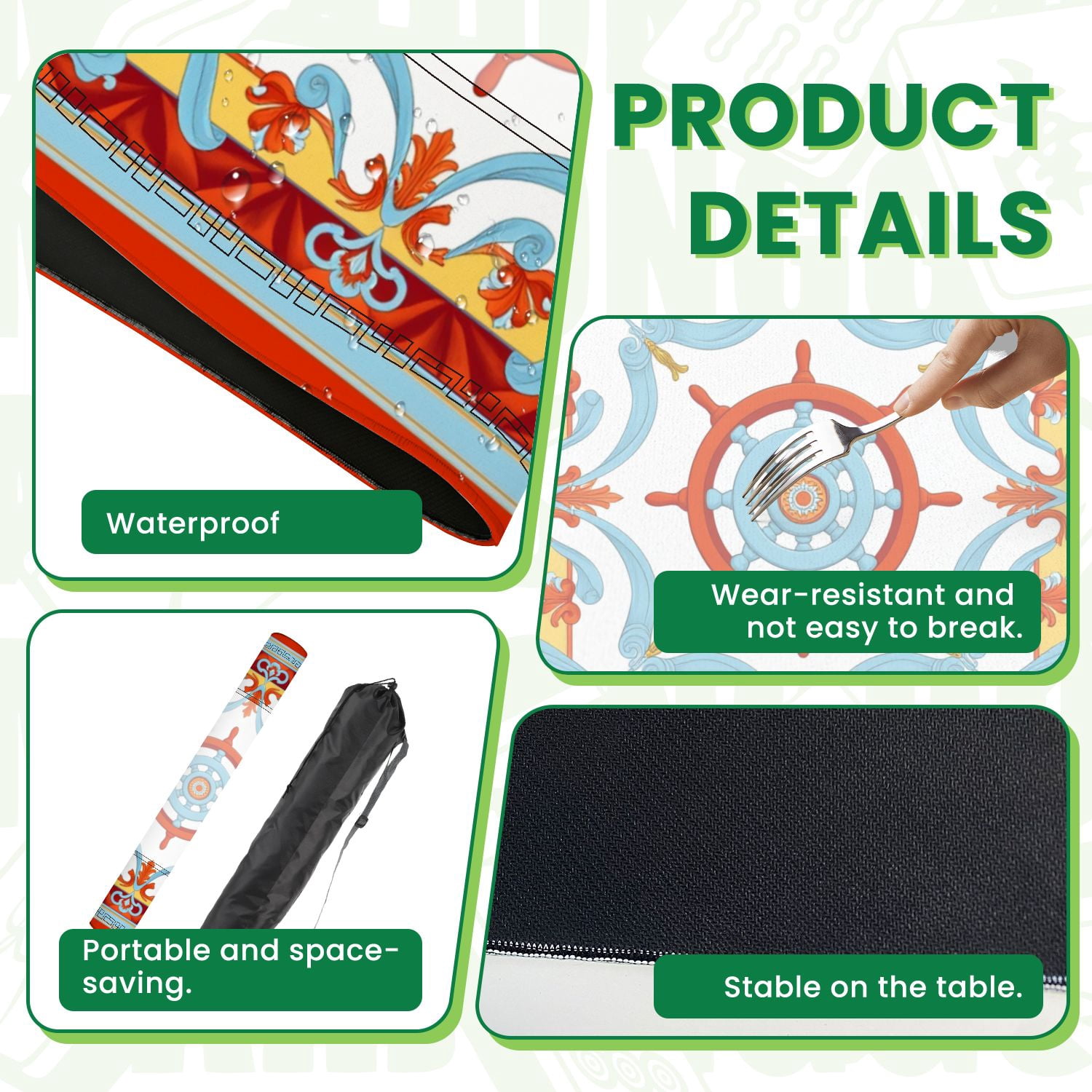 Mahjong Mat 31.5" x 31.5" Nautical Ship Wheel Red Blue Orange Ornamental Design Non-Slip Noise Reduction American Mahjong Tiles Table Cover for Dominoes Poker Card Board Games Gift