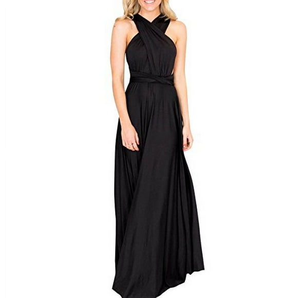OBEEII Robe de Demoiselle d'Honneur pour Femmes Robe Infinie Mariage Convertible Robe Multi-Positions Robe Longue Torsadée Élégante Cocktail Soirée Bal Noir Grand