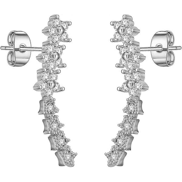 Gold Ear Climbers Earrings for Women 14k Gold Plated Silver Rose Gold Star Flower Butterfly Leaf Constellation Ear Crawler Earrings Dainty Crystal Cub