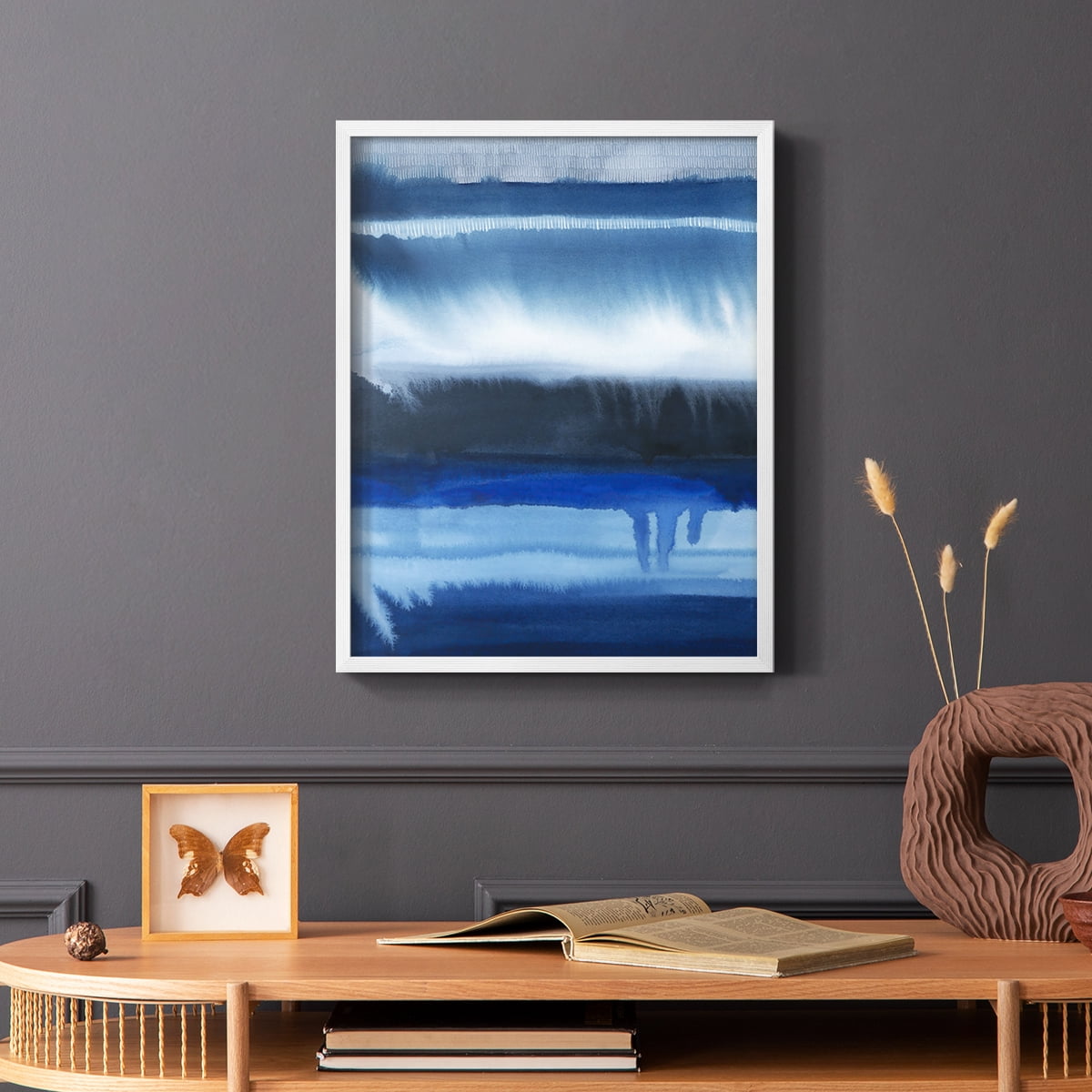 Deep Blue Shore II Framed Print in White Solid Wood Framed Print No Nail Hanging
