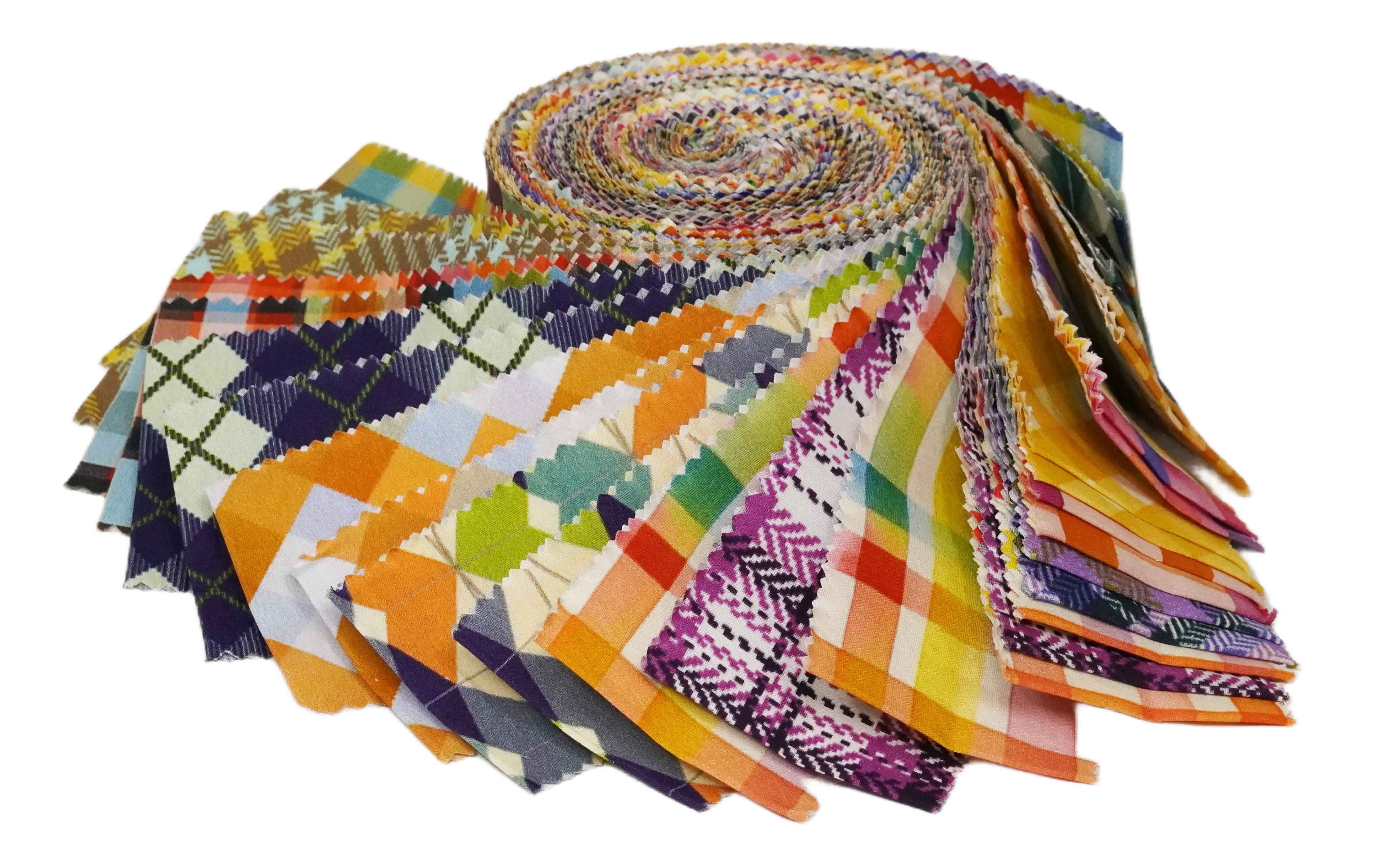 Soimoi 40Pcs Check Print Precut Fabrics Strips Roll Up 2.5 x 42 inches Cotton Jelly Rolls for Quilting - Multicolor