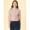 thumbnail image 3 of DARING DIVA Women's Long Sleeve Point Collar Ditsy Floral Shirt L White-Pink Floral, 3 of 6