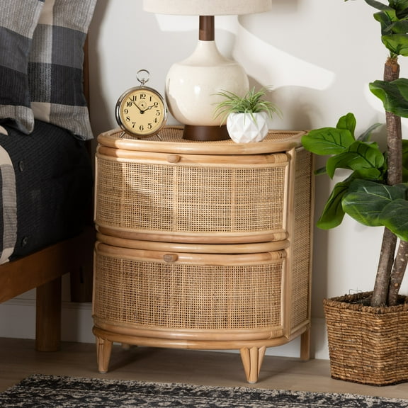 bali & pari Oleta Rattan BOHO Nightstand, 2-Drawer, Natural Brown