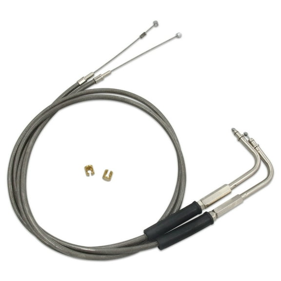 Stainless Steel Idle Cable Motorcycle 42'' Throttle and Idle Cable Set with 90° Elbow Fitting for FXST FLST FLT