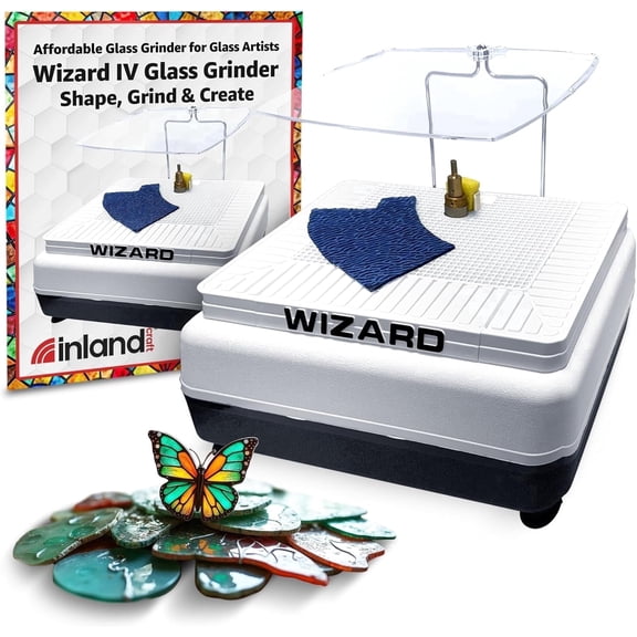 Inland Craft Wizard IV Stained Glass Grinder | Glass Art Grinding Shaping Machine | Includes TWO Diamond Grinding Bits