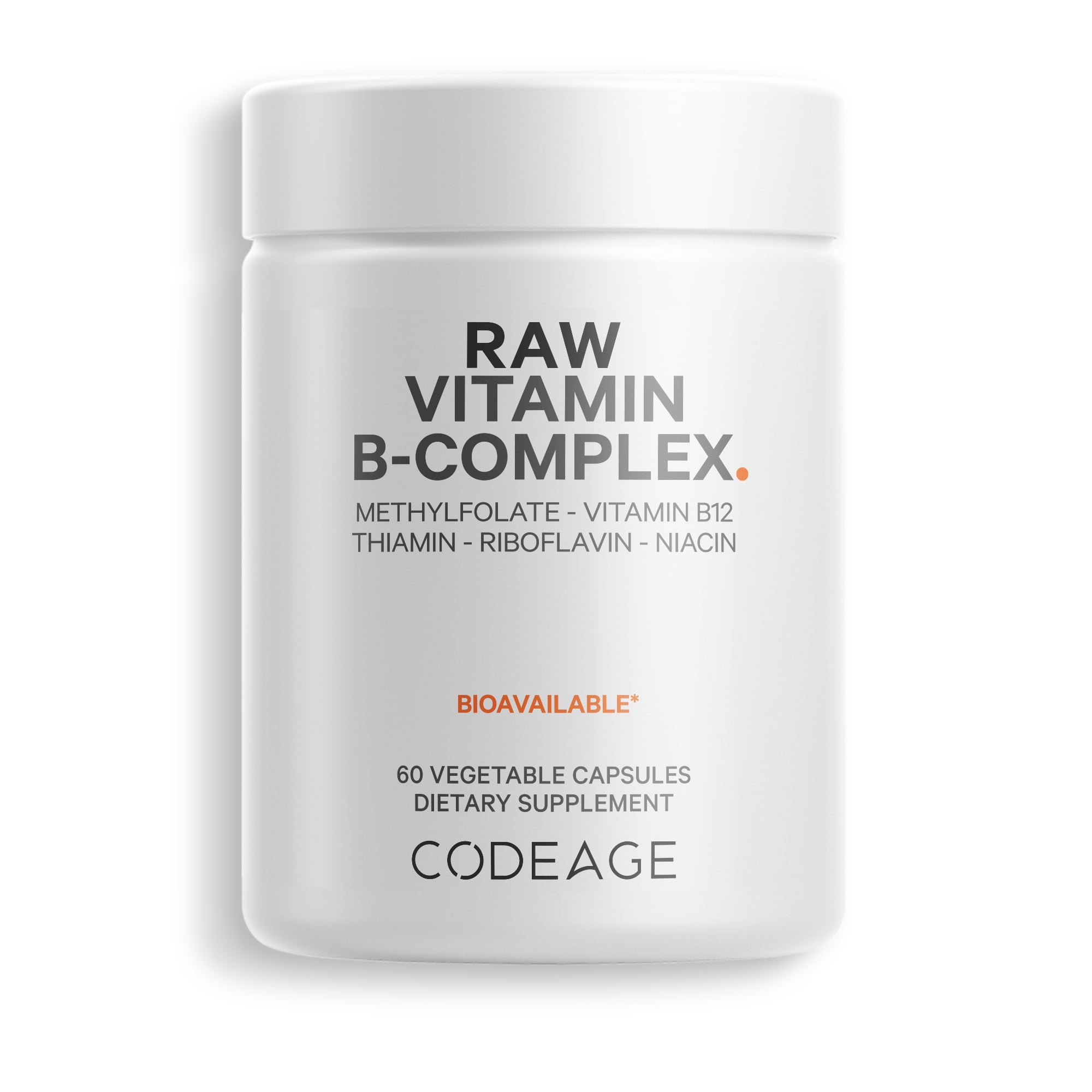 Codeage Raw Vitamin B-Complex Supplement - Essential B Vitamins with Probiotics, Digestive Enzymes, Fruits & Vegetables - 2-Month Supply - Methylfolate - Biotin - Vitamin B12 - Non-GMO - 60 Capsules