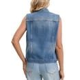 thumbnail image 3 of INSPIRE CHIC Women's Denim Vest Button Down Washed Distressed Sleeveless Jean Jacket with Pockets 2XL Blue, 3 of 6