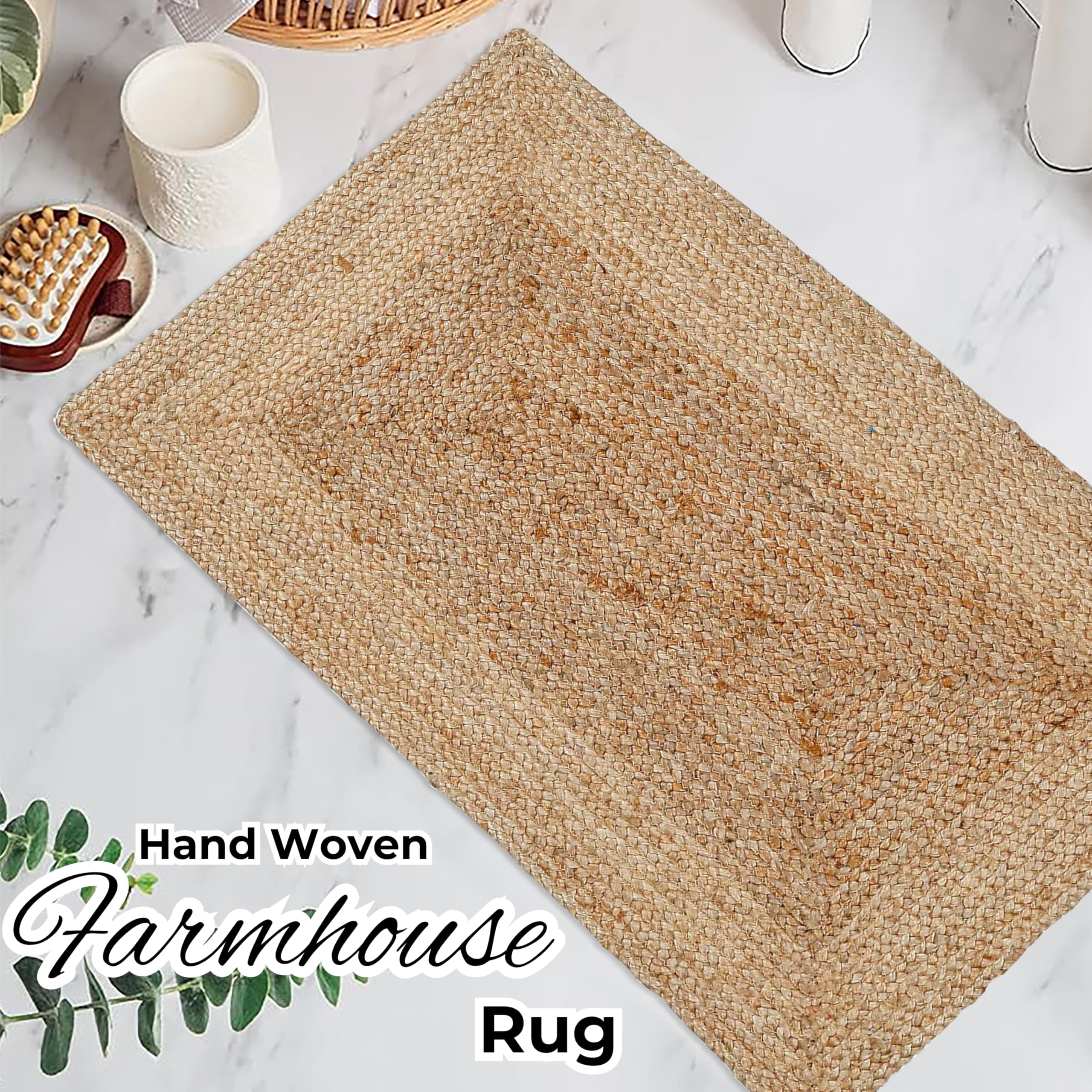 Bedding Craft Jute Cotton Area Rug Natural Matty Weave – Machine Washable Carpet for Living Room, Bedroom & Entryway – 70% Jute 30% Cotton – 36x60 Inch, 1 Piece
