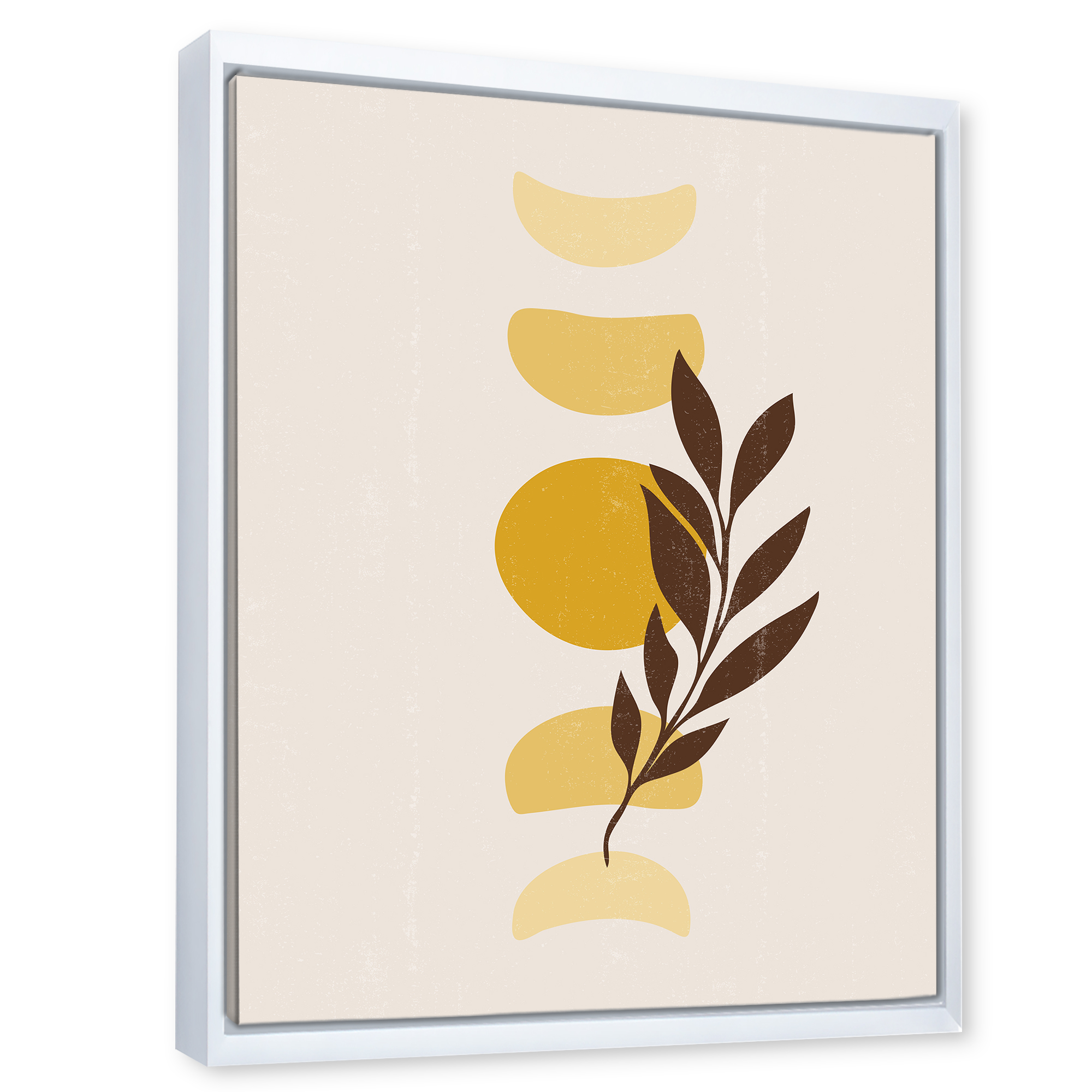 Designart 'Abstract Geometrical Moon and Sun With Leaf VII' Modern Framed Canvas Wall Art Print
