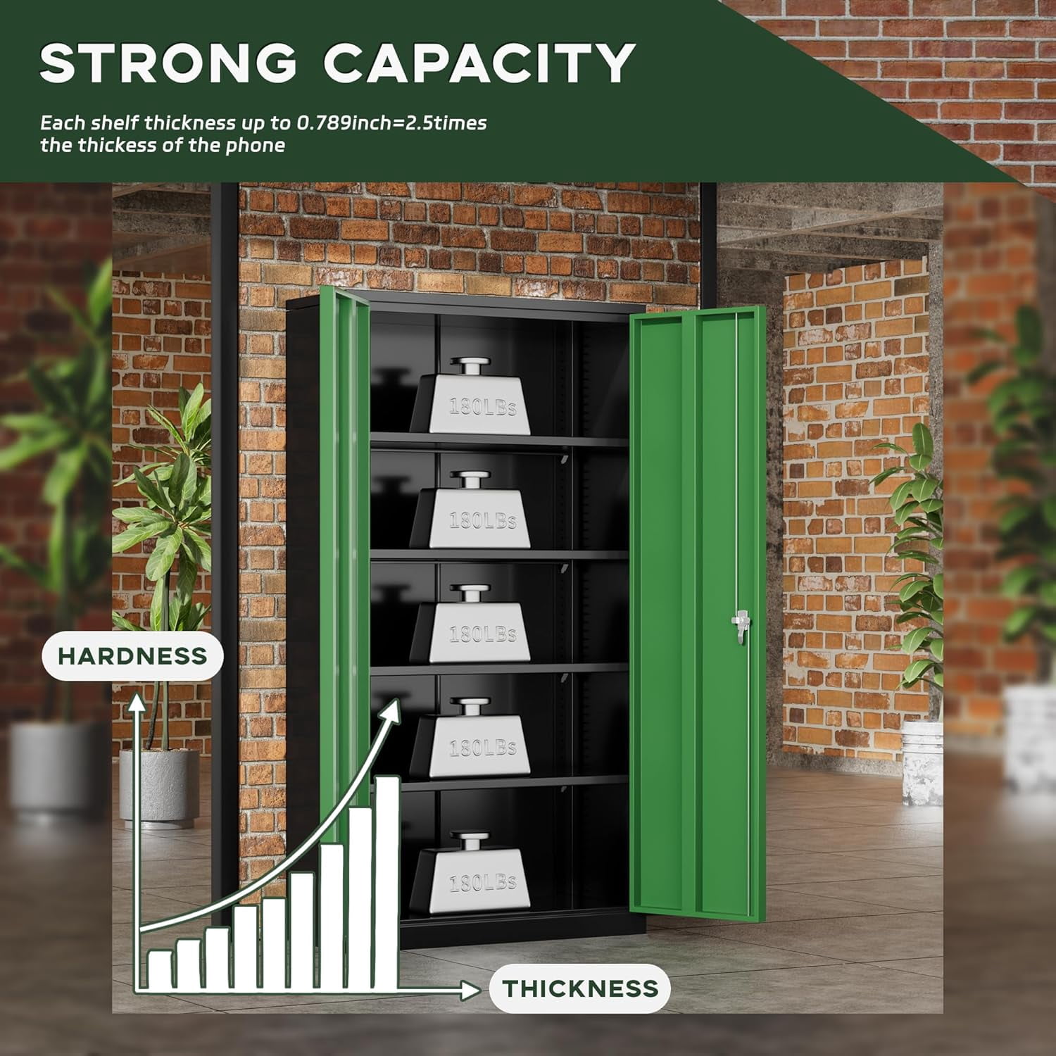 SOLAURA Metal Storage Cabinet, 72" x 36" x 18" Garage Storage Cabinet with Lock, Metal Cabinet with 2 Doors and 4 Adjustable Shelves for Office, Home, Shops, Garage, Black Green