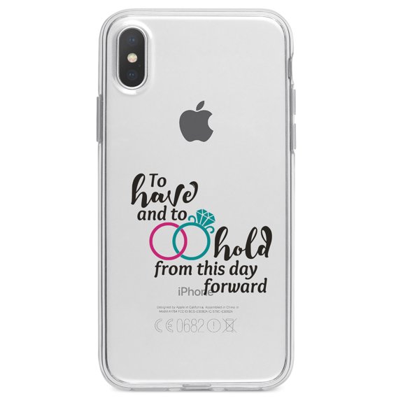 DistinctInk Clear Shockproof Hybrid Case for iPhone XS Max (6.5" Screen) - TPU Bumper Acrylic Back Tempered Glass Screen Protector - To Have & To Hold Wedding Rings