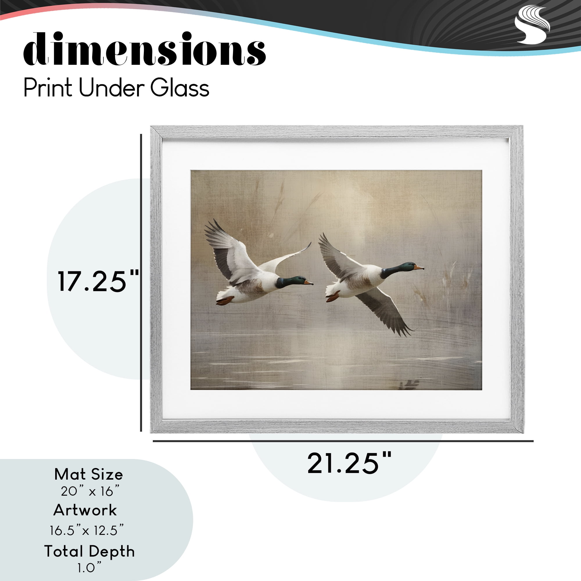Stupell Industries Mallard Ducks over Pond Gray Framed Print Under Glass, design by Susan Arnot
