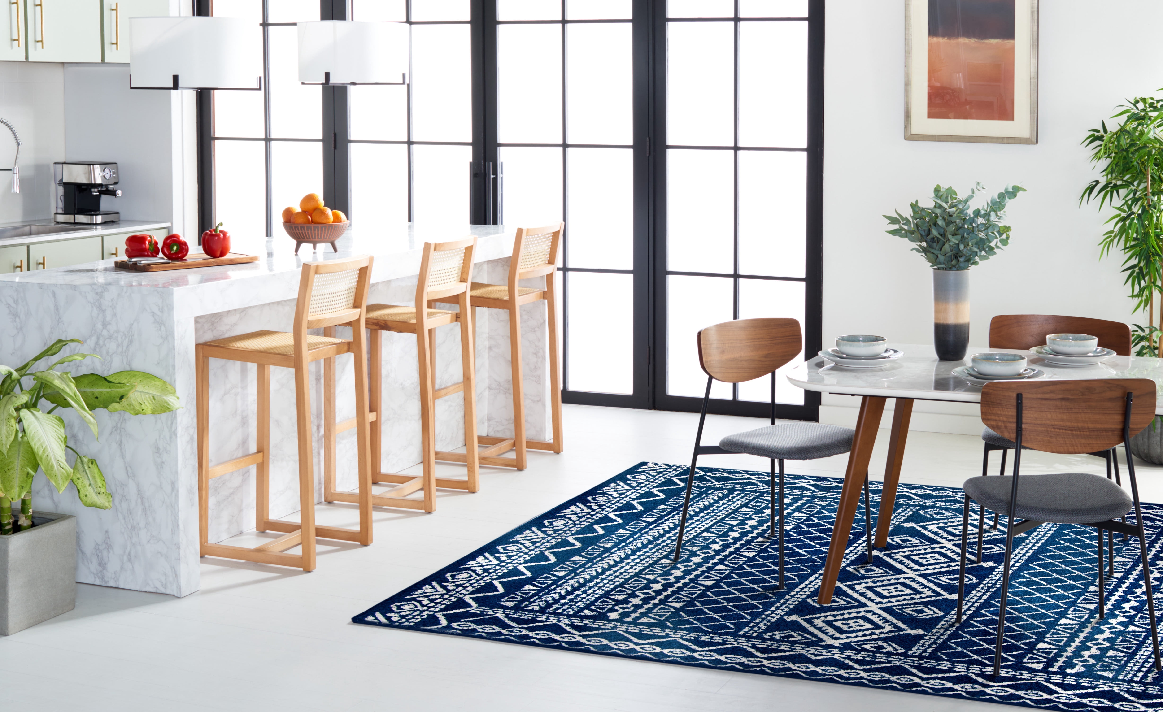 SAFAVIEH Tulum Ronald Oriental Area Rug, Navy/Ivory, 5'3" x 7'6"