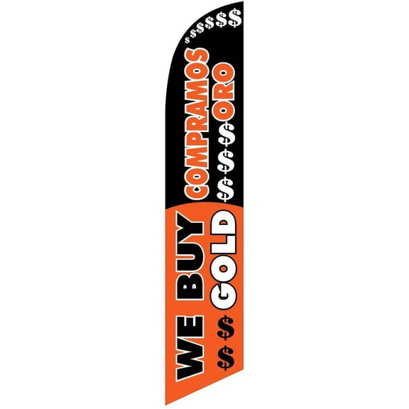 We Buy Gold Compramos Oro Advertising Feather Banner Swooper Flag Sign with Flag Pole Kit and Ground Stake