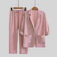 thumbnail image 5 of HAYIMI Womens Fall Outfits Sets 2 Pieces Relaxed Fit Long Sleeve Single Button Linen Blazer Matching Pleated Wide Leg Solid Color Pants Casual Wear Cozy Clothing Sets, 5 of 5