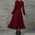 thumbnail image 6 of CharmCyan Women’s Long Sleeve Pleated Maxi Dress with Crew Neck Solid Ribbed Knit Fabric Elegant A Line Casual Style Comfortable Fit Wine S, 6 of 9