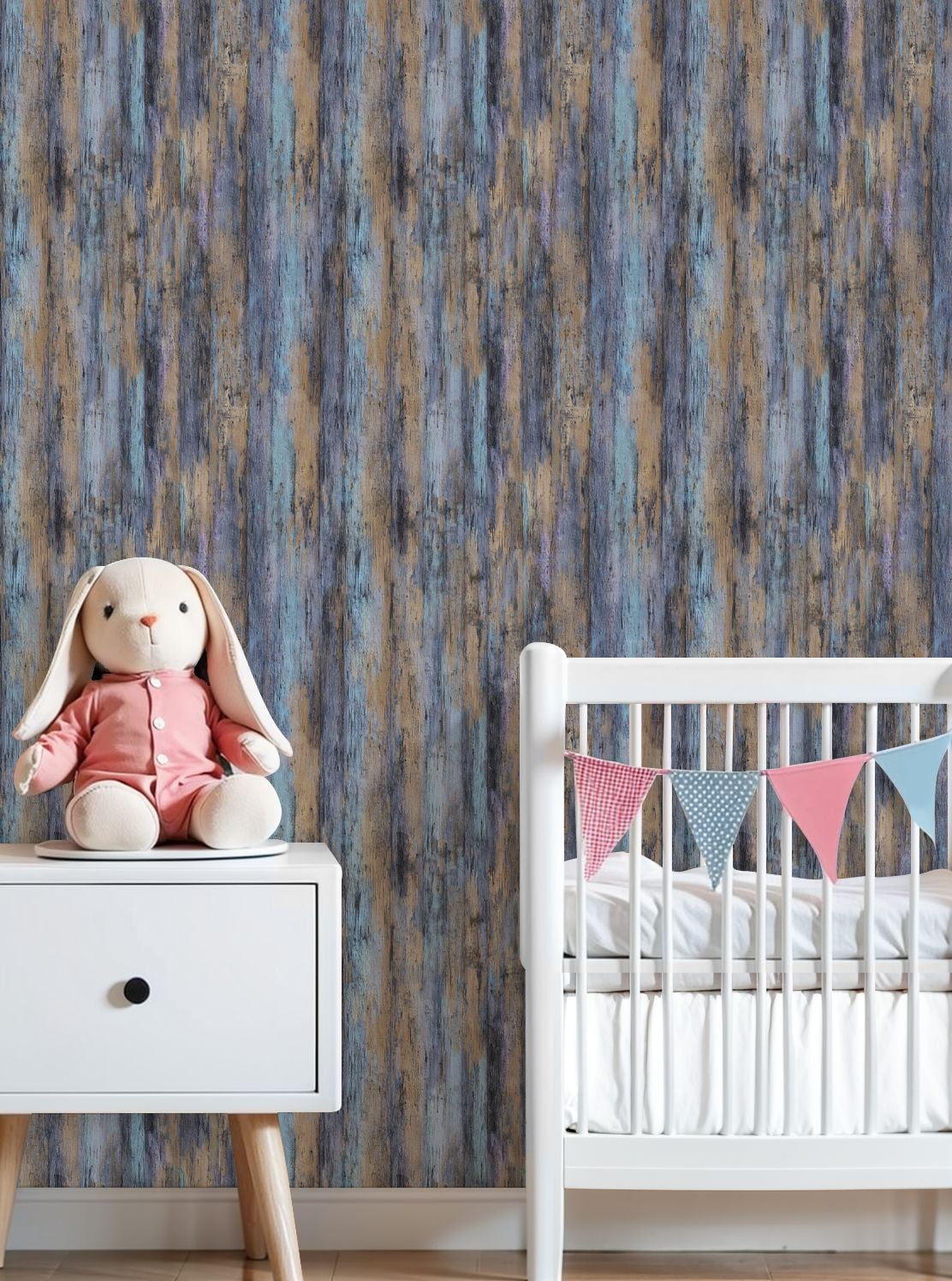 Vintage Peel and Stick Wallpaper Abstract Wooden Texture Blue Purple Tones Wall Mural 23.6in x 9.8ft Self Adhesive Removable Wall Paper Renter Friendly Wallpaper for Nursery Bedroom Cabinets