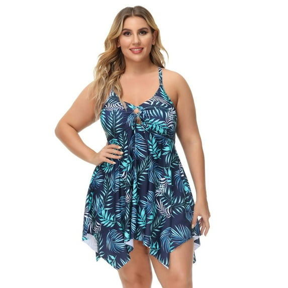 Hanna Nikole Women Plus Size Two Piece Swimsuit Cross Back Tankini Swimdress High Waist Tummy Control Swimwear with Boyshort